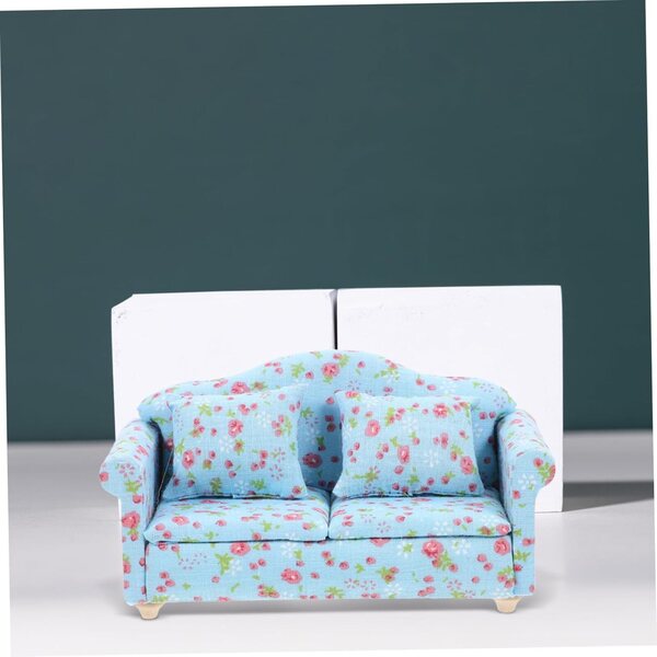 VICASKY Mini Divano Blu in Tessuto per Casa delle Bambole, 13,5x7x6 cm