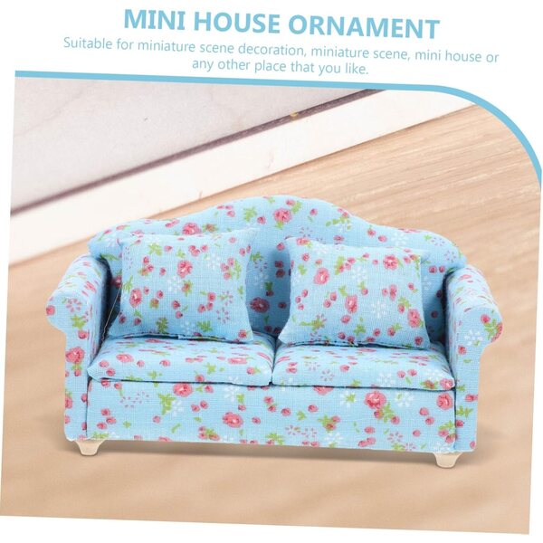 VICASKY Mini Divano Blu in Tessuto per Casa delle Bambole, 13,5x7x6 cm
