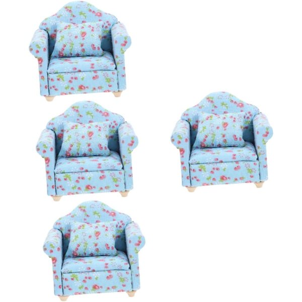 VICASKY Set mit 4 Miniatursofas aus himmelblauem Stoff für Puppenhäuser