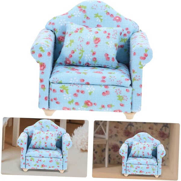 VICASKY Set mit 4 Miniatursofas aus himmelblauem Stoff für Puppenhäuser