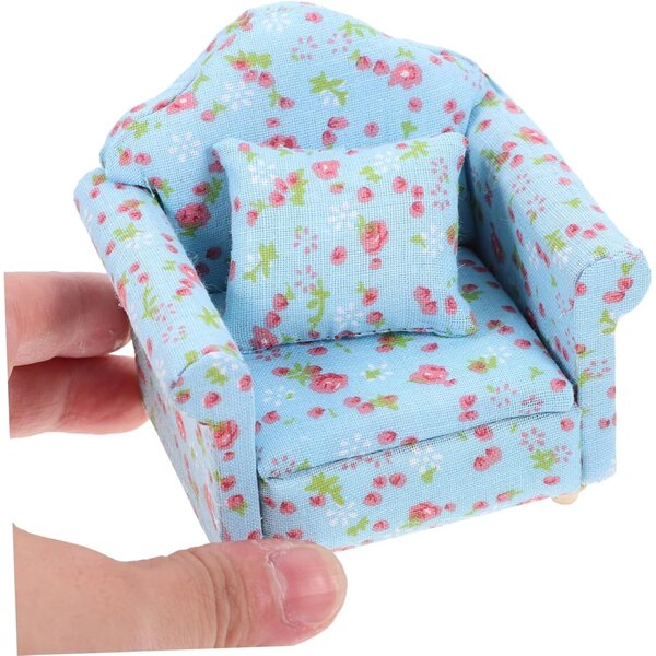 VICASKY Set mit 4 Miniatursofas aus himmelblauem Stoff für Puppenhäuser