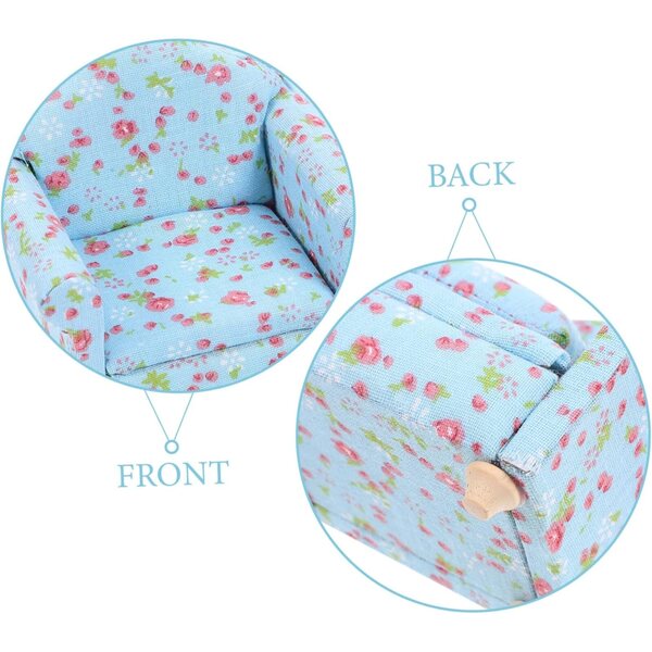 VICASKY Set mit 4 Miniatursofas aus himmelblauem Stoff für Puppenhäuser