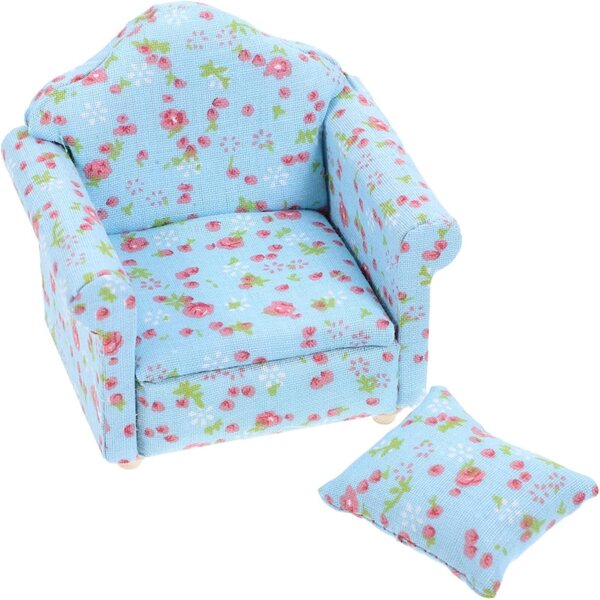 VICASKY Set mit 4 Miniatursofas aus himmelblauem Stoff für Puppenhäuser