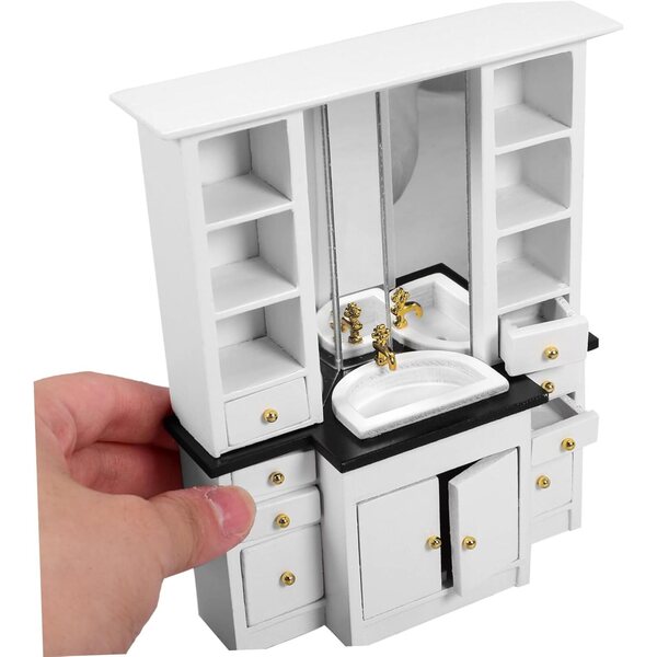VICASKY Mobiletto da Bagno in Miniatura Legno Bianco per Casa delle Bambole