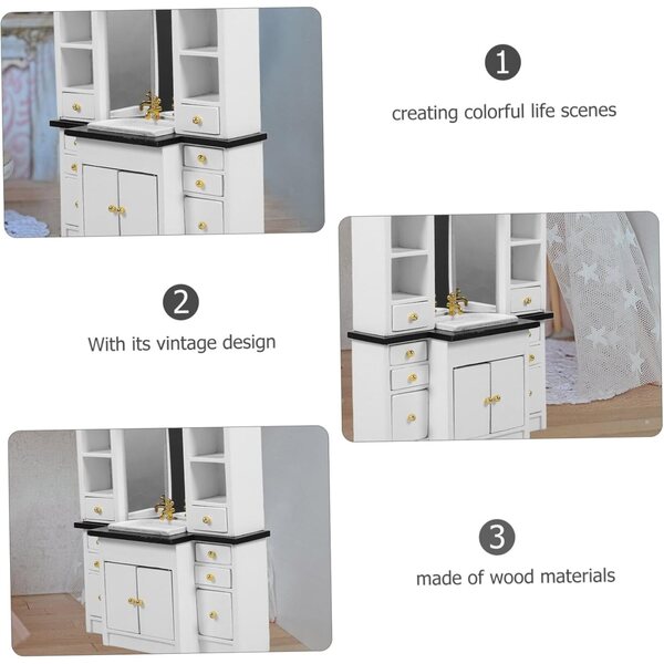 VICASKY Mobiletto da Bagno in Miniatura Legno Bianco per Casa delle Bambole