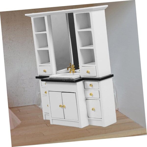 VICASKY Mobiletto da Bagno in Miniatura Legno Bianco per Casa delle Bambole