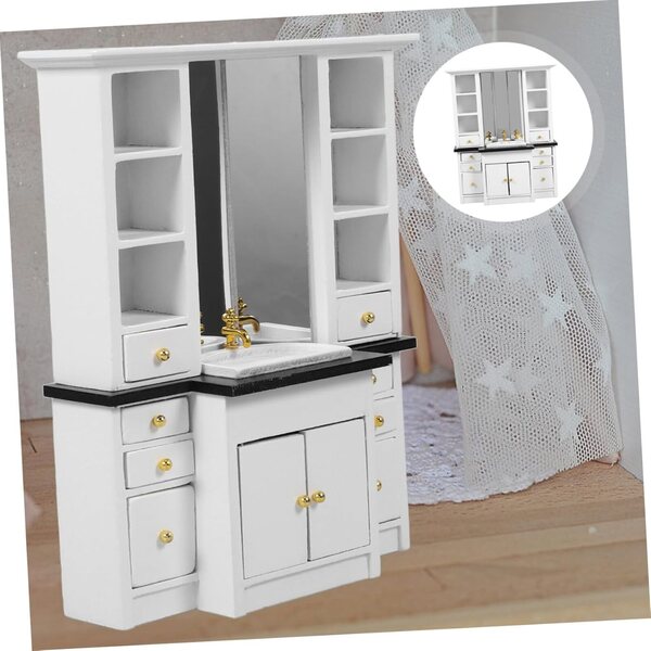VICASKY Mobiletto da Bagno in Miniatura Legno Bianco per Casa delle Bambole