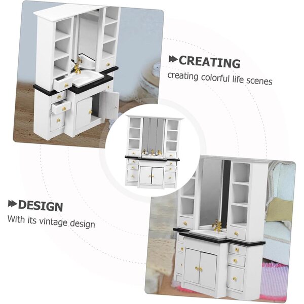 VICASKY Mobiletto da Bagno in Miniatura Legno Bianco per Casa delle Bambole