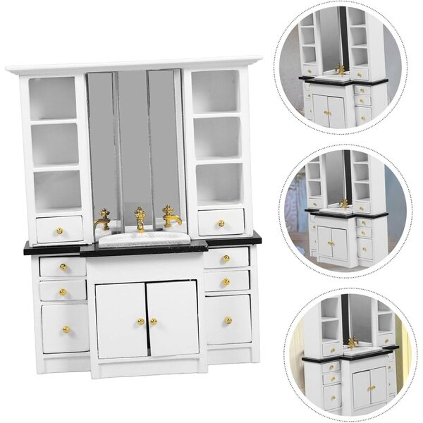 VICASKY Mobiletto da Bagno in Miniatura Legno Bianco per Casa delle Bambole