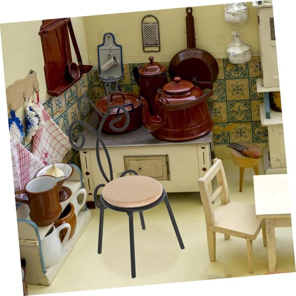 VICASKY Set mit 3 Miniaturstühlen für Puppen, dekorative Vintage-Möbel aus Eisen und Holz