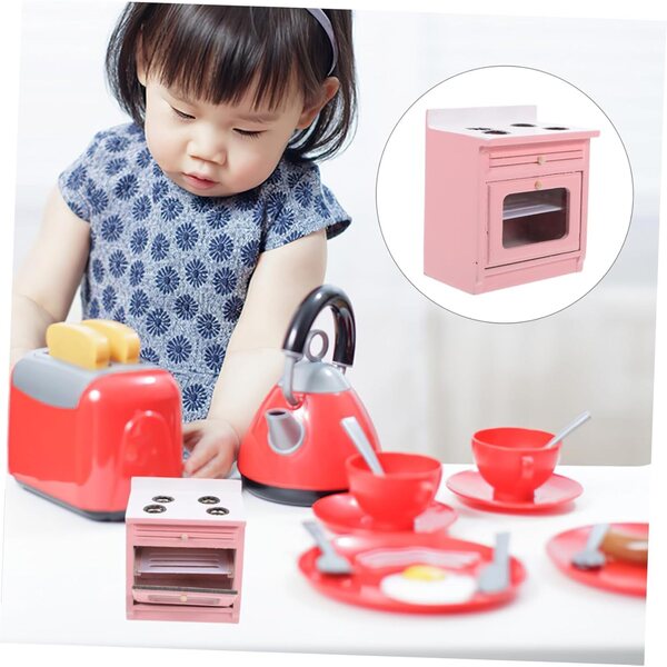 Set 4 mini mobili cucina VICASKY in legno rosa per case delle bambole e decorazioni
