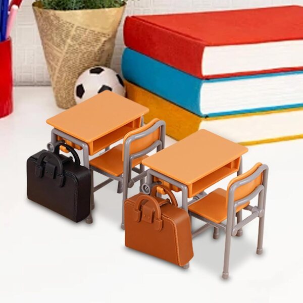 Miniature Casa delle Bambole: Scrivania, Sedie e Borse Scuola in ABS Dettagliate