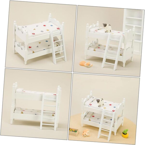 Letto a castello in miniatura VICASKY 2 pezzi per casa delle bambole con scala 13x12x8 cm