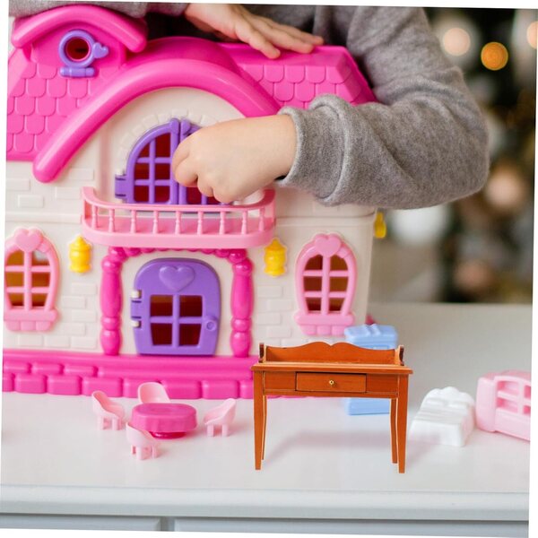 VICASKY Set 4 Mini Scrivanie in Legno per Casa delle Bambole Modello Realistico