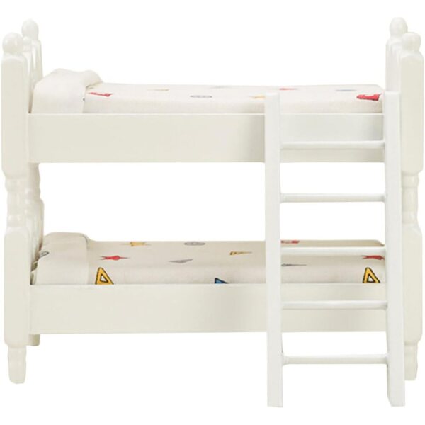 VICASKY 5pz Mini Letti a Castello per Casa delle Bambole in Legno e Tessuto Bianco