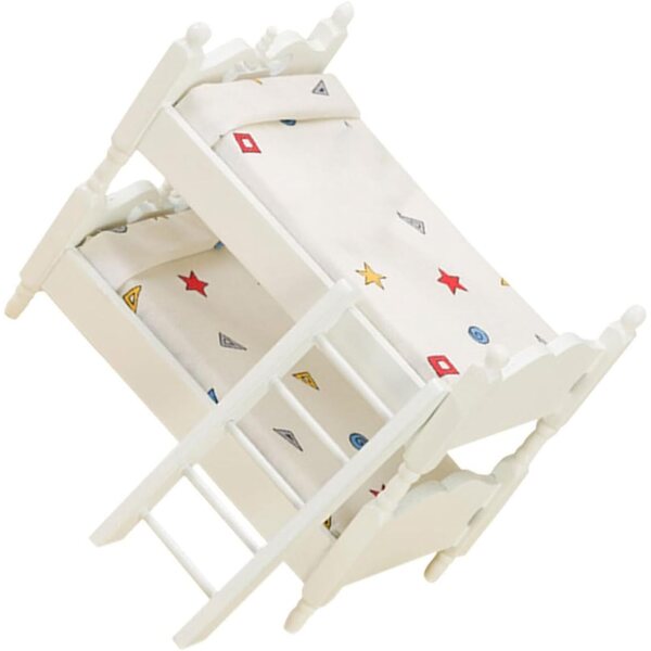 VICASKY 5pz Mini Letti a Castello per Casa delle Bambole in Legno e Tessuto Bianco