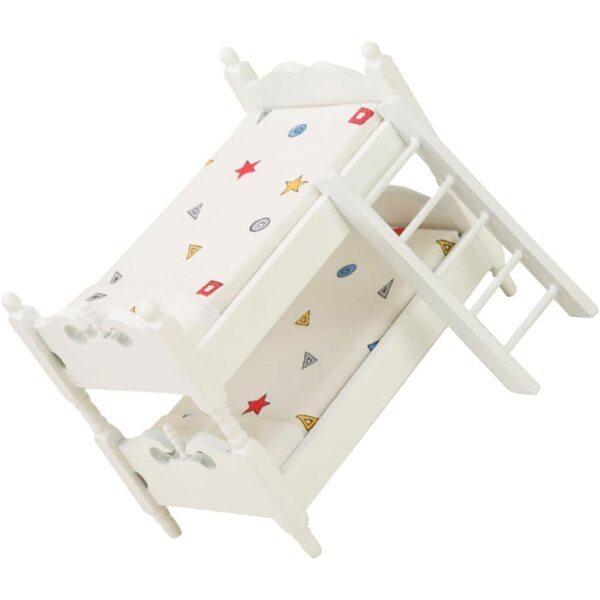 VICASKY 5pz Mini Letti a Castello per Casa delle Bambole in Legno e Tessuto Bianco