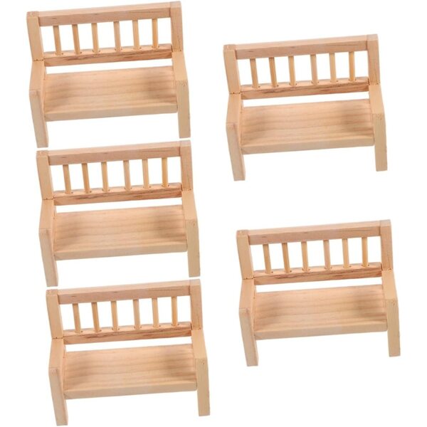 VICASKY Mini-Persimmon-Holzbank für Puppenhaus, Set mit 5 realistischen Teilen