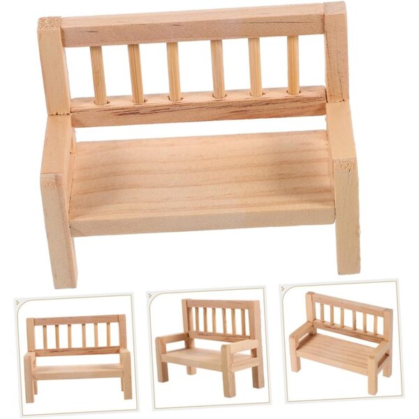 VICASKY Mini panca in legno cachi per casa delle bambole, set 5 pezzi realistici