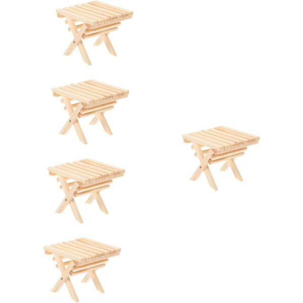 VICASKY 5-teiliger zusammenklappbarer Puppenhaus-Miniaturtisch aus Holz im Maßstab 1:12