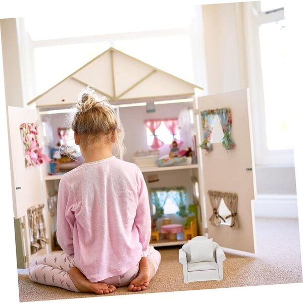 VICASKY 2 Mini-Sofas aus weißem Stoff für Puppenhäuser und Miniaturmöbel