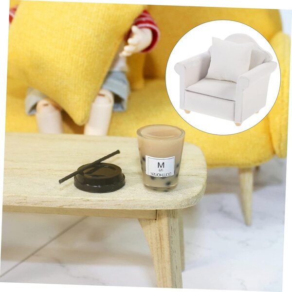 VICASKY 2 Mini-Sofas aus weißem Stoff für Puppenhäuser und Miniaturmöbel