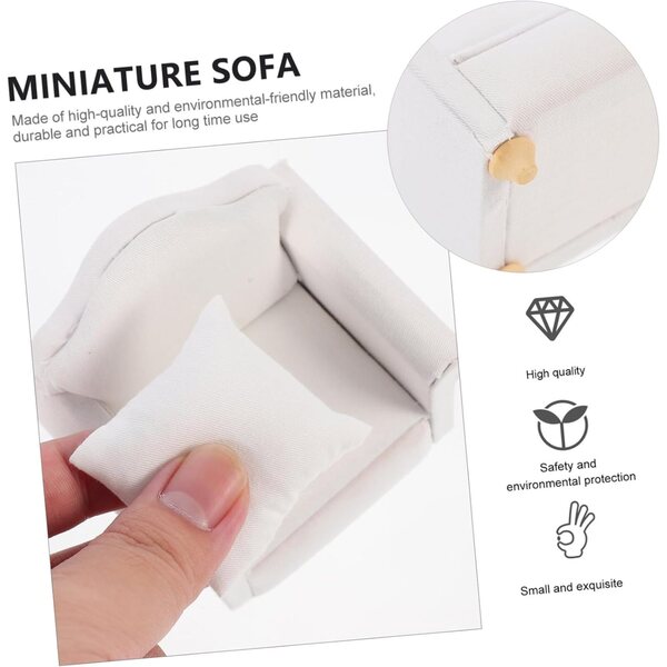 VICASKY 2 Mini-Sofas aus weißem Stoff für Puppenhäuser und Miniaturmöbel