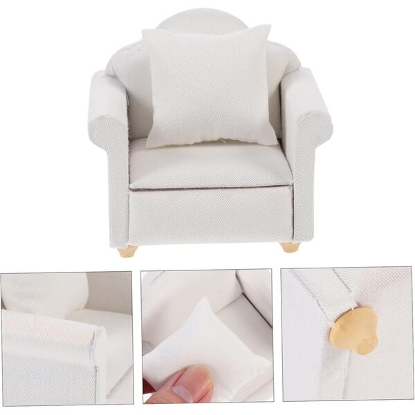 VICASKY 2 Mini-Sofas aus weißem Stoff für Puppenhäuser und Miniaturmöbel