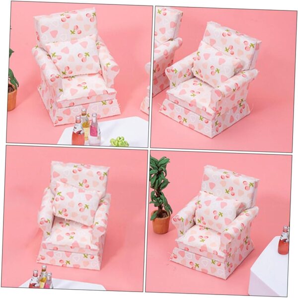 VICASKY Mini Divano in Legno e Tessuto Rosa per Casa delle Bambole 7,7x6,6x6,2 cm