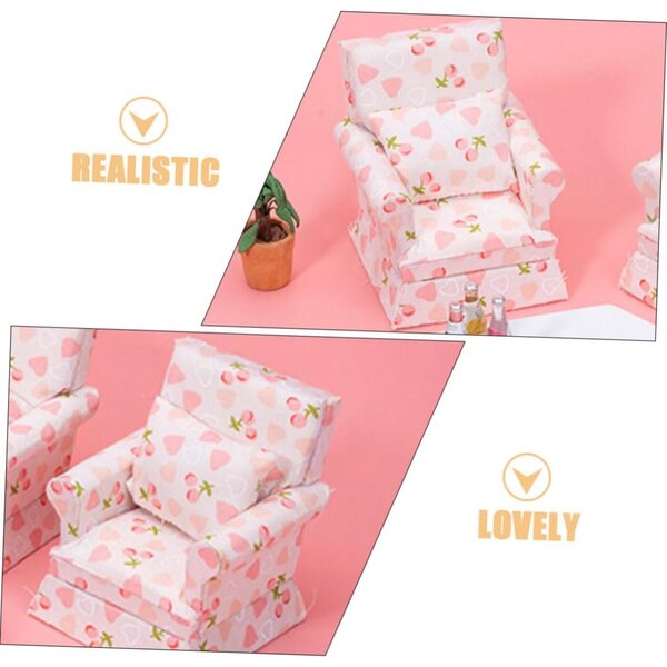 VICASKY Mini Divano in Legno e Tessuto Rosa per Casa delle Bambole 7,7x6,6x6,2 cm