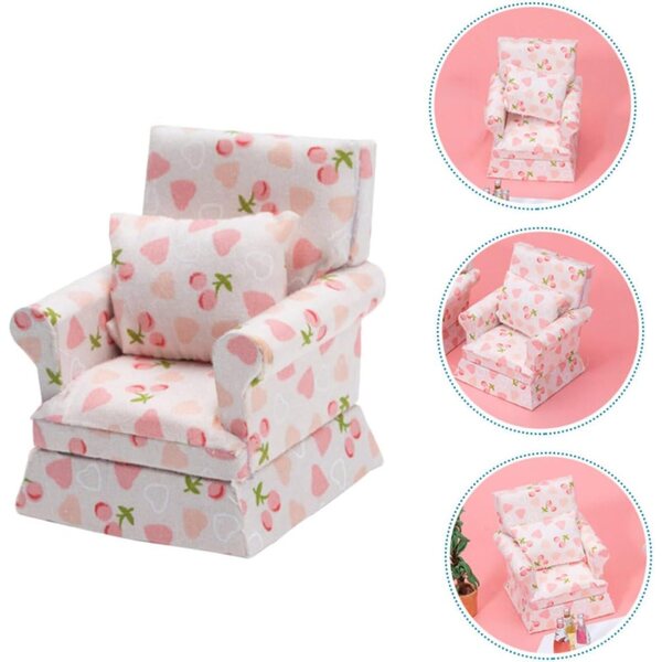 VICASKY Mini Divano in Legno e Tessuto Rosa per Casa delle Bambole 7,7x6,6x6,2 cm