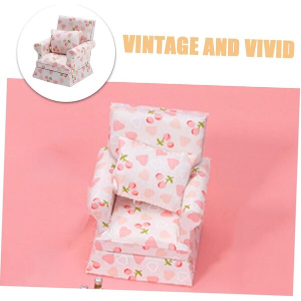 VICASKY Mini Divano in Legno e Tessuto Rosa per Casa delle Bambole 7,7x6,6x6,2 cm