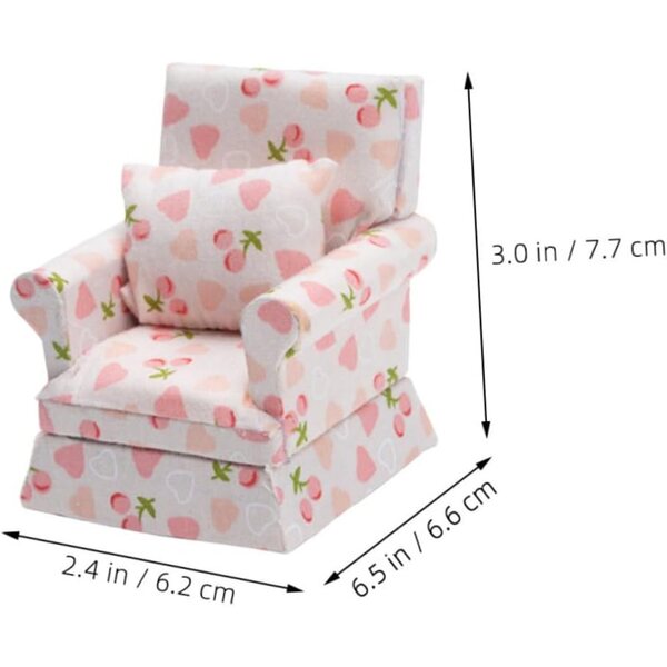 VICASKY Mini Divano in Legno e Tessuto Rosa per Casa delle Bambole 7,7x6,6x6,2 cm