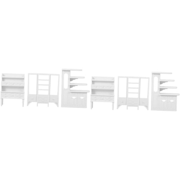 VICASKY Set mit 6 Miniaturmöbeln, Puppenhausschränken, Sideboards und Vitrinen, weiß