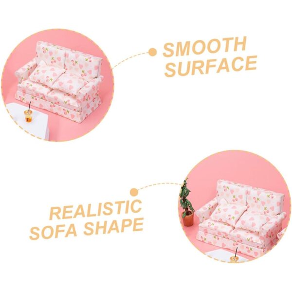 VICASKY Mini-Sofa aus Holz und Stoff für Puppenhaus, Rosa, 12,8 x 7,6 x 6 cm
