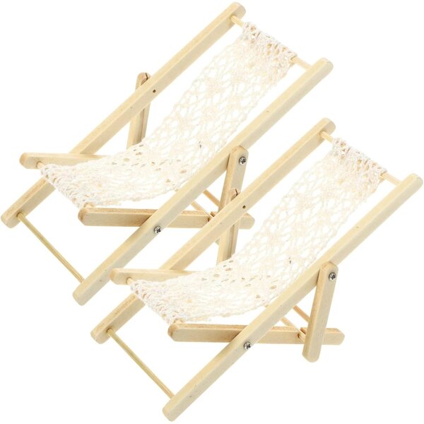 VICASKY Mini Sedia a Sdraio Pieghevole in Legno per Casa delle Bambole - Set 4 Pezzi