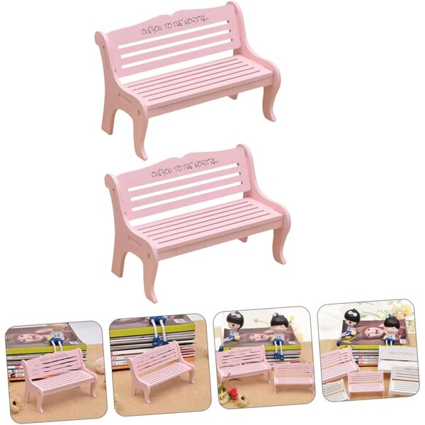 VICASKY 4 Stück Mini-Rosa-Holzbänke für Puppenhaus und Dekoration