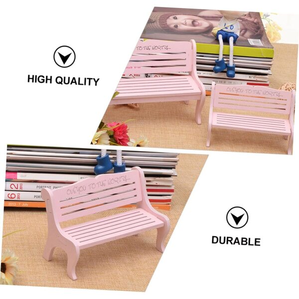VICASKY 4 Stück Mini-Rosa-Holzbänke für Puppenhaus und Dekoration