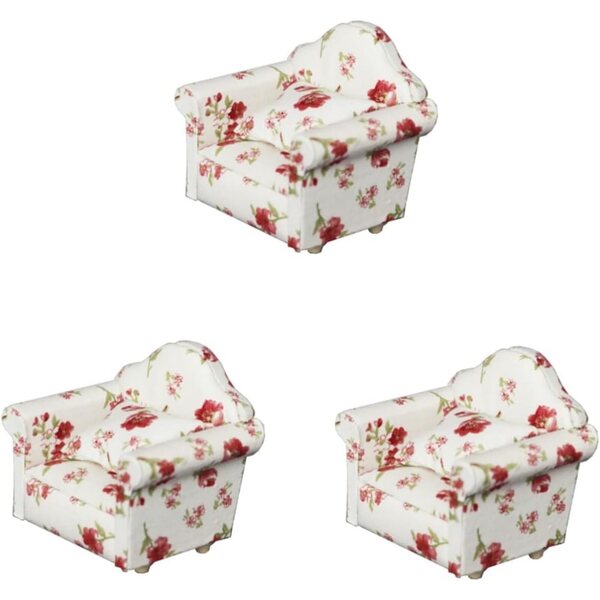VICASKY Mini-Puppenhausmöbel aus Holz, 3-teiliges Set, Stoffsofa
