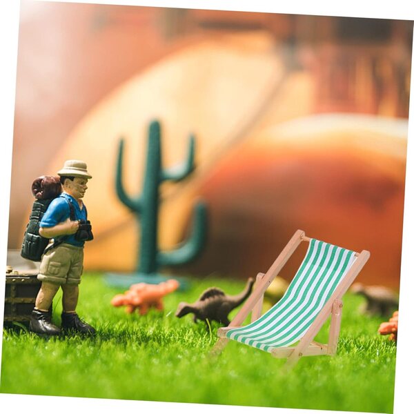 VICASKY 8 Miniatur-Strandstühle aus Holz und Stoff, Puppenhausdekoration