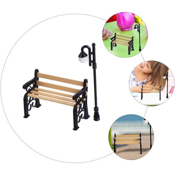 VICASKY Miniatur-8-teilige Laterne und Stühle aus Kunstharz für Puppenhäuser und Gärten