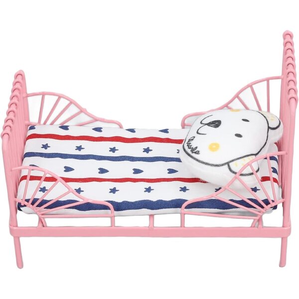 Metallbett für Puppenhaus 1:12 mit Matratze und Kissen – Vintage-Design