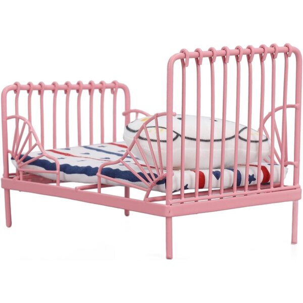 Metallbett für Puppenhaus 1:12 mit Matratze und Kissen – Vintage-Design