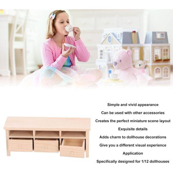 1/12 Miniatur-TV-Schrank aus Holz mit Schubladen für Srliya Puppenhaus 15 cm