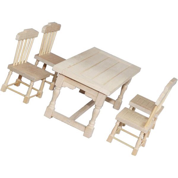 VICASKY Miniatur-Set aus Holztisch und 4 Stühlen für ein realistisches Puppenhaus