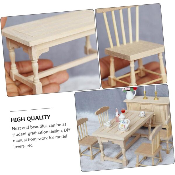 VICASKY Set Miniatura Tavolo e 4 Sedie in Legno per Casa delle Bambole Realistico