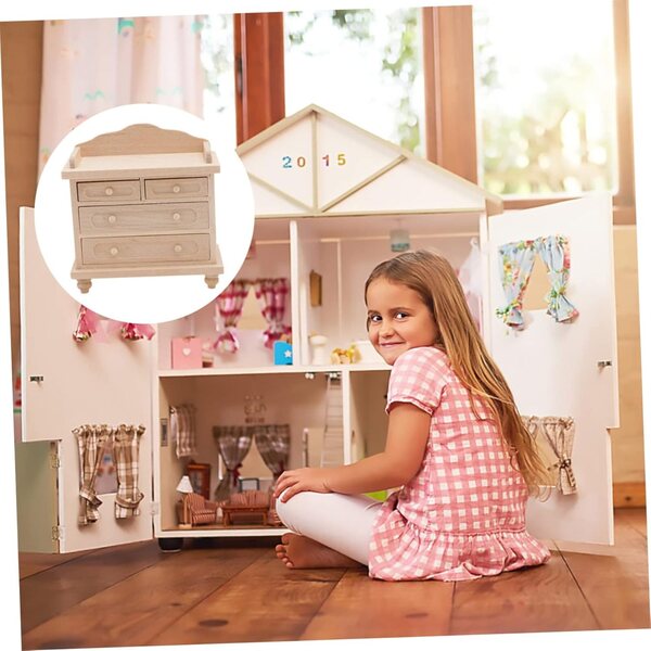 VICASKY Mini Armadio in Legno per Casa delle Bambole con Cassetti Mobili Realistici
