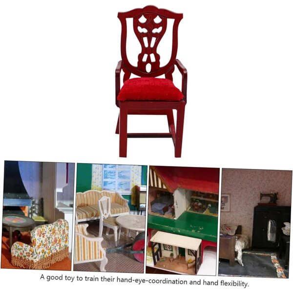 VICASKY Sedia Miniatura Rossa in Legno per Casa delle Bambole, Design Retrò Elegante