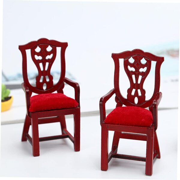 VICASKY Sedia Miniatura Rossa in Legno per Casa delle Bambole, Design Retrò Elegante