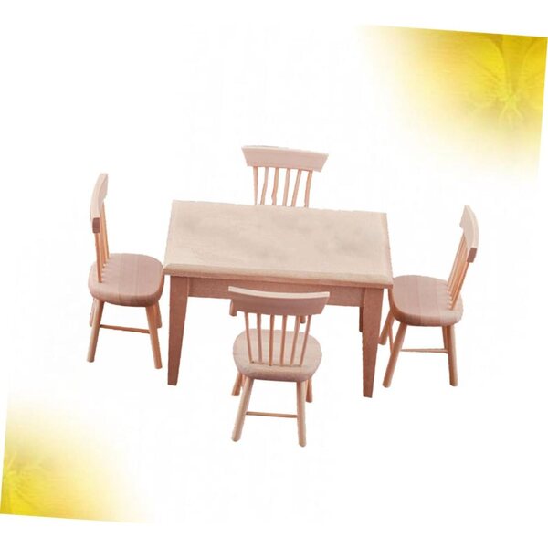 VICASKY Set Miniature Scrivania e 4 Sedie in Legno per Casa delle Bambole